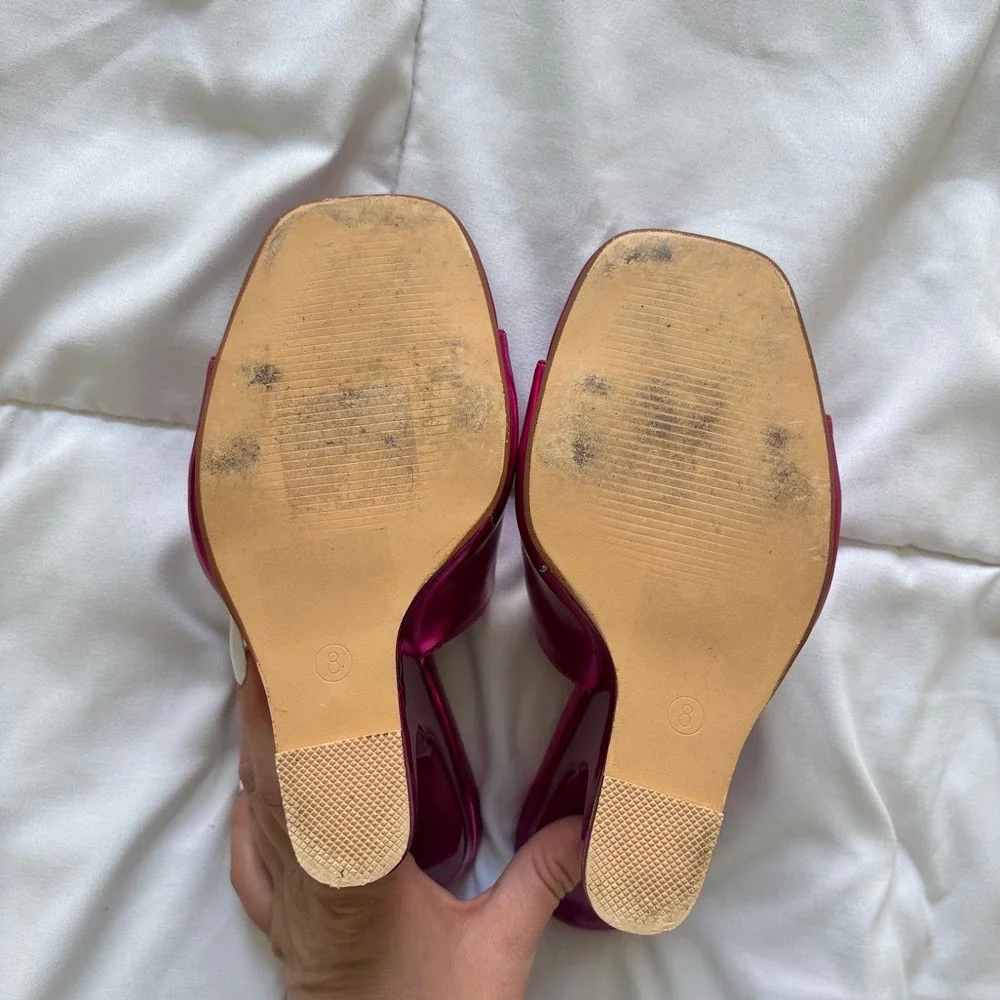 Vintage 90s Madrag Pink Architectural Wedge Sandals Sculpted Heel Mules Fuchsia
